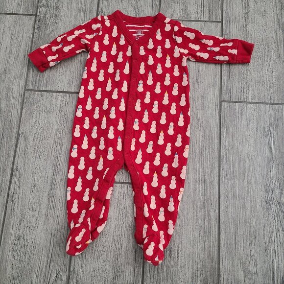 Baby Gap baby infant red snowman print one-piece footed pajamas size 3-6M - Picture 1 of 8